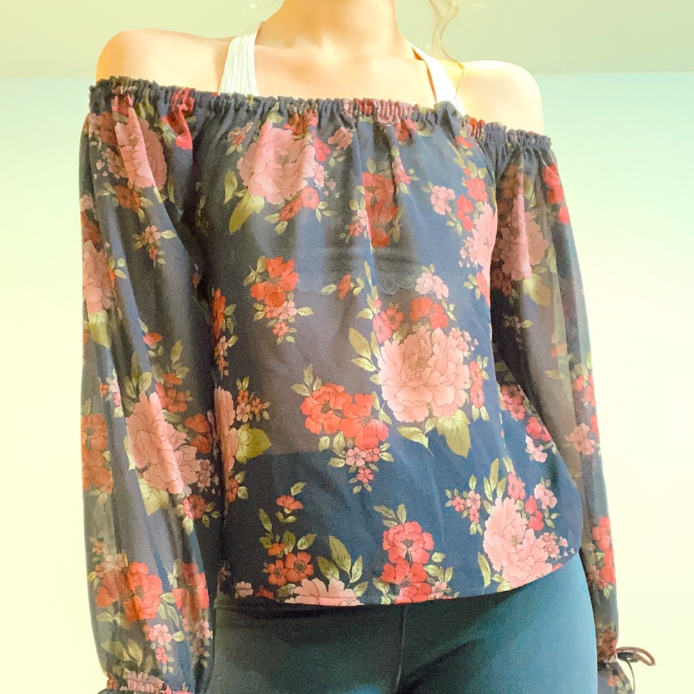 sheer floral off the shoulder top